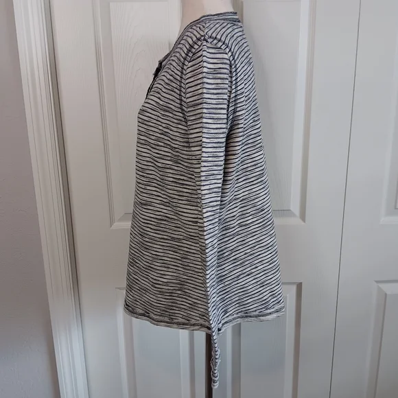 Sundace Navy and White Striped Long Sleeve Women's Henley Shirt - Picture 3 of 6